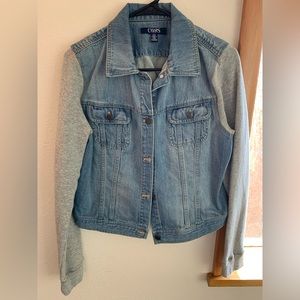 Chaps brand Women’s Denim Jacket with Sweater material Sleeves